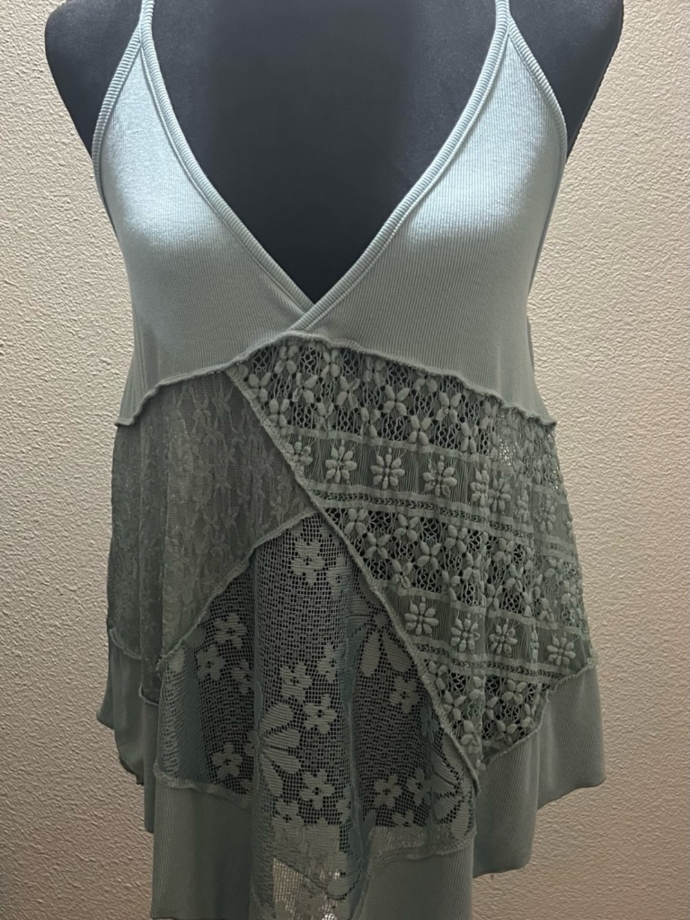POL Baby Blue Lace-Panel V-Neck Camisole